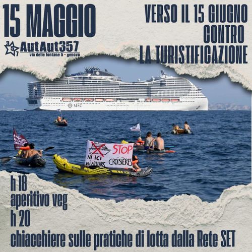 Verso il 15 Giugno contro la turistificazione
h 18 aperitivo veg
h 20 chiacchiere sulle pratiche di lotta dalla Rete SET
