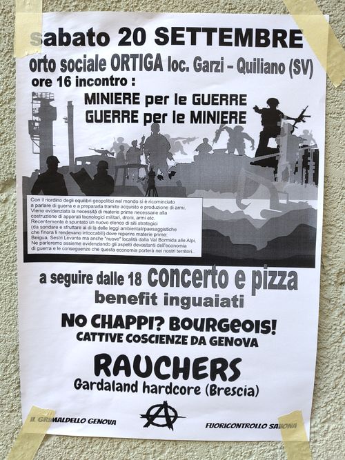 miniere per le guerre. guerre per le miniere
Locandina ciclostilata dell'incontro, in bianco e nero