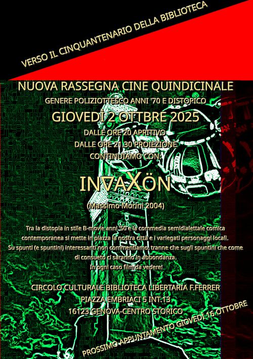 DALLE ORE 20 APERITIVO  DALLE ORE 21.30 PROIEZIONE CONTINUIAMO CON: IN∇AXÖN (Massimo Morini 2004)